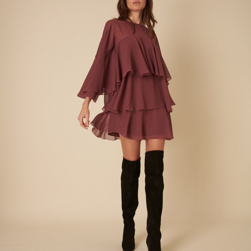 Nobody's Child ruffled burgundy mini dress, size 4